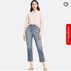 Uniqlo High Rise Boyfriend Distressed Jeans Gray M